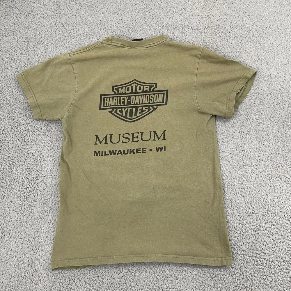 The Eagle Soars Alone‎ Harley Davidson Museum Shirt S Olive Biker Short Sleeve